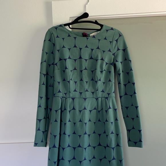 Boden Women's Midi Dress Size 4 Long Geometric Printed Blue Green Ponte - Picture 13 of 13